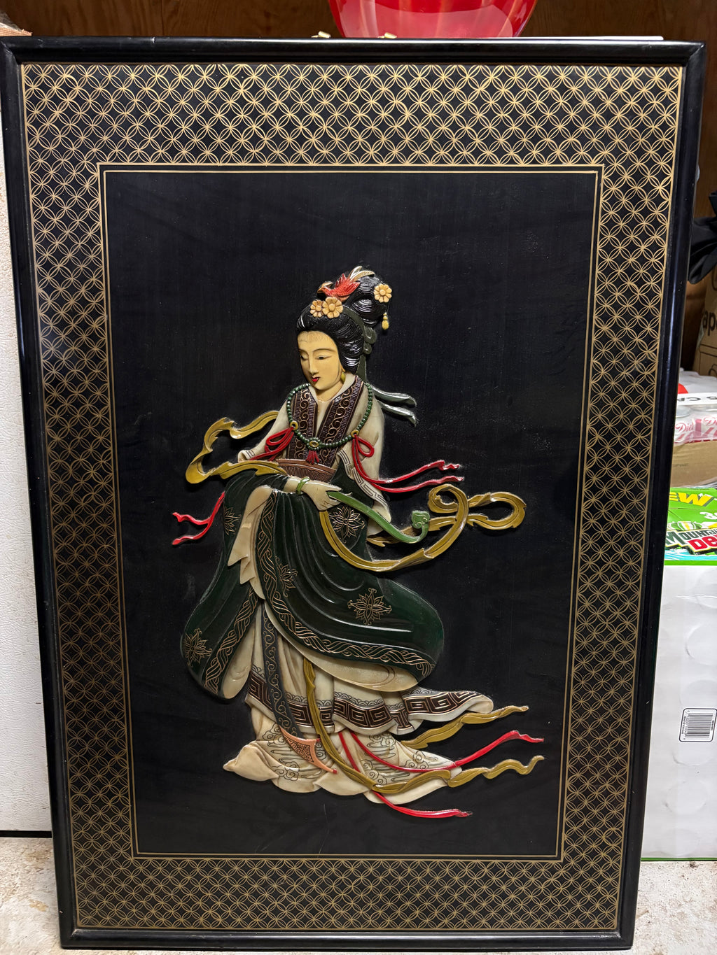 Japanese Black Lacquer Embossed Raised Wall Panels