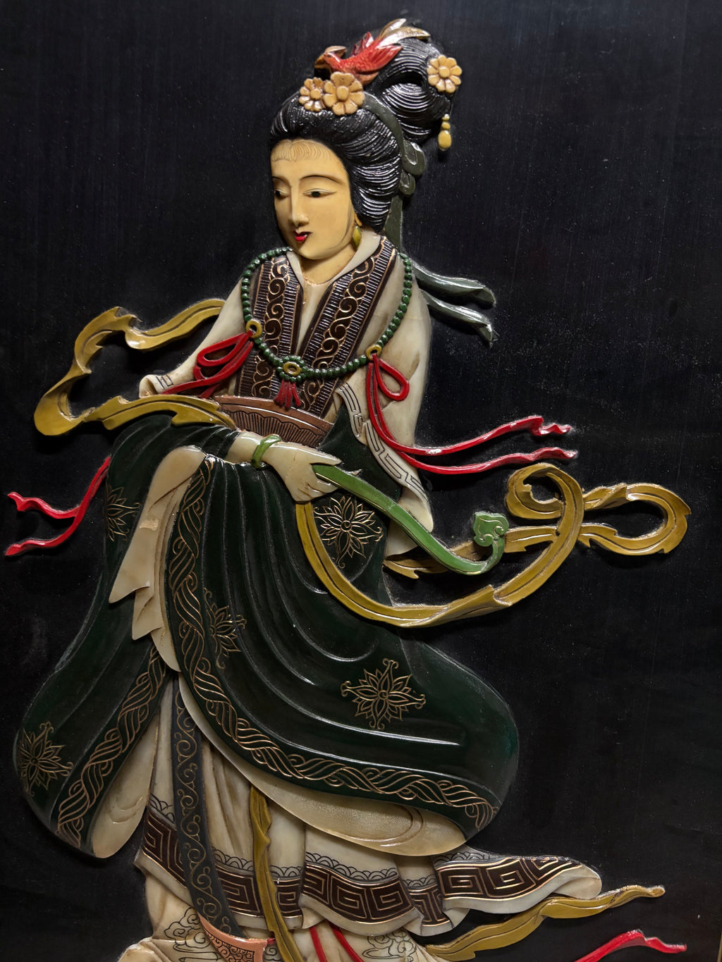 Japanese Black Lacquer Embossed Raised Wall Panels