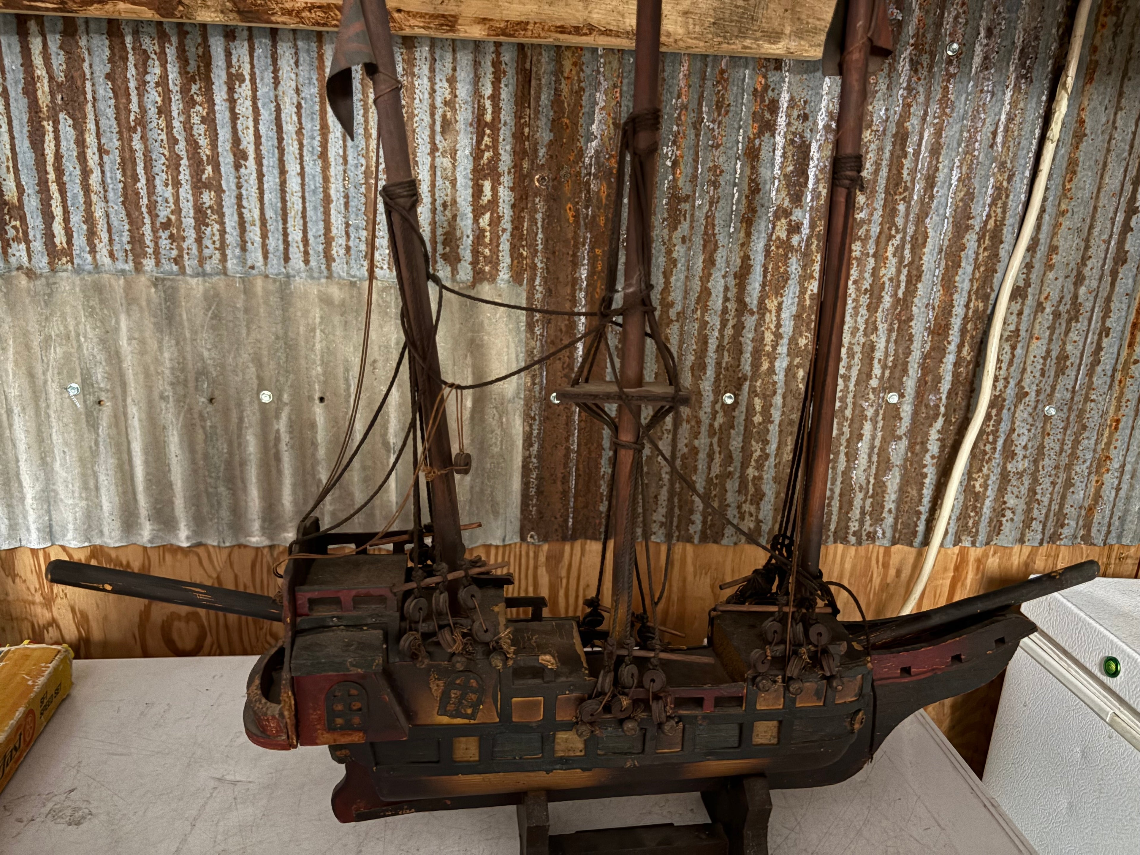 Barque 3-Mast Sail Ship Hand Crafted Wood Model 31” Tall