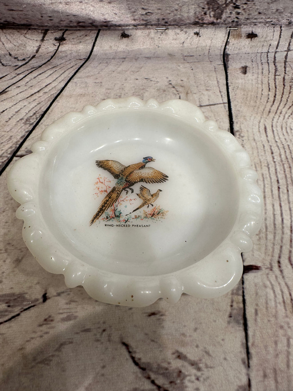 Milk Glass Pheasant Dish