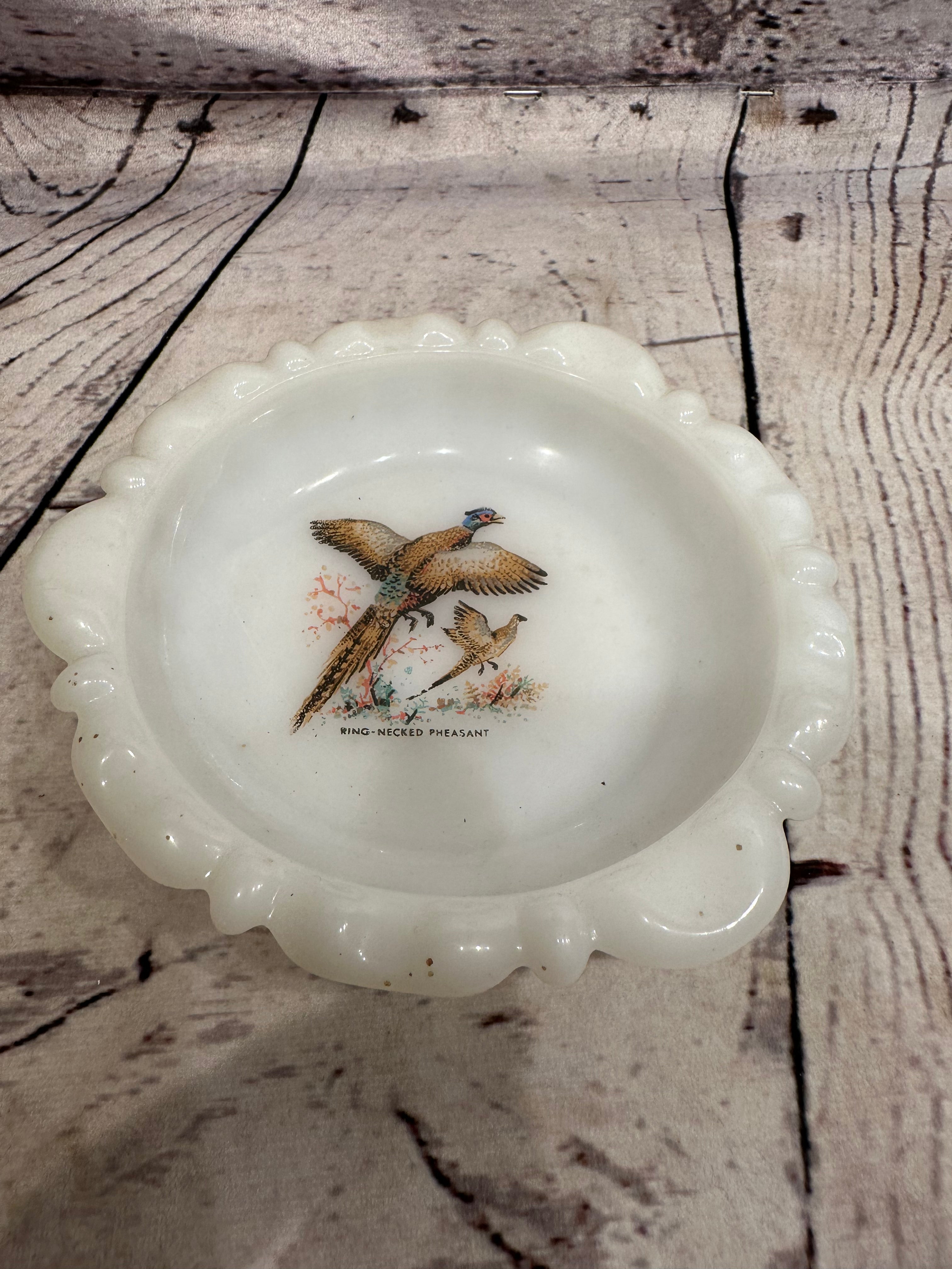 Milk Glass Pheasant Dish