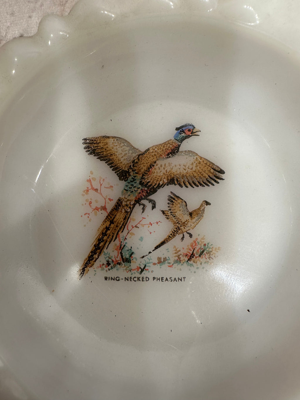 Milk Glass Pheasant Dish