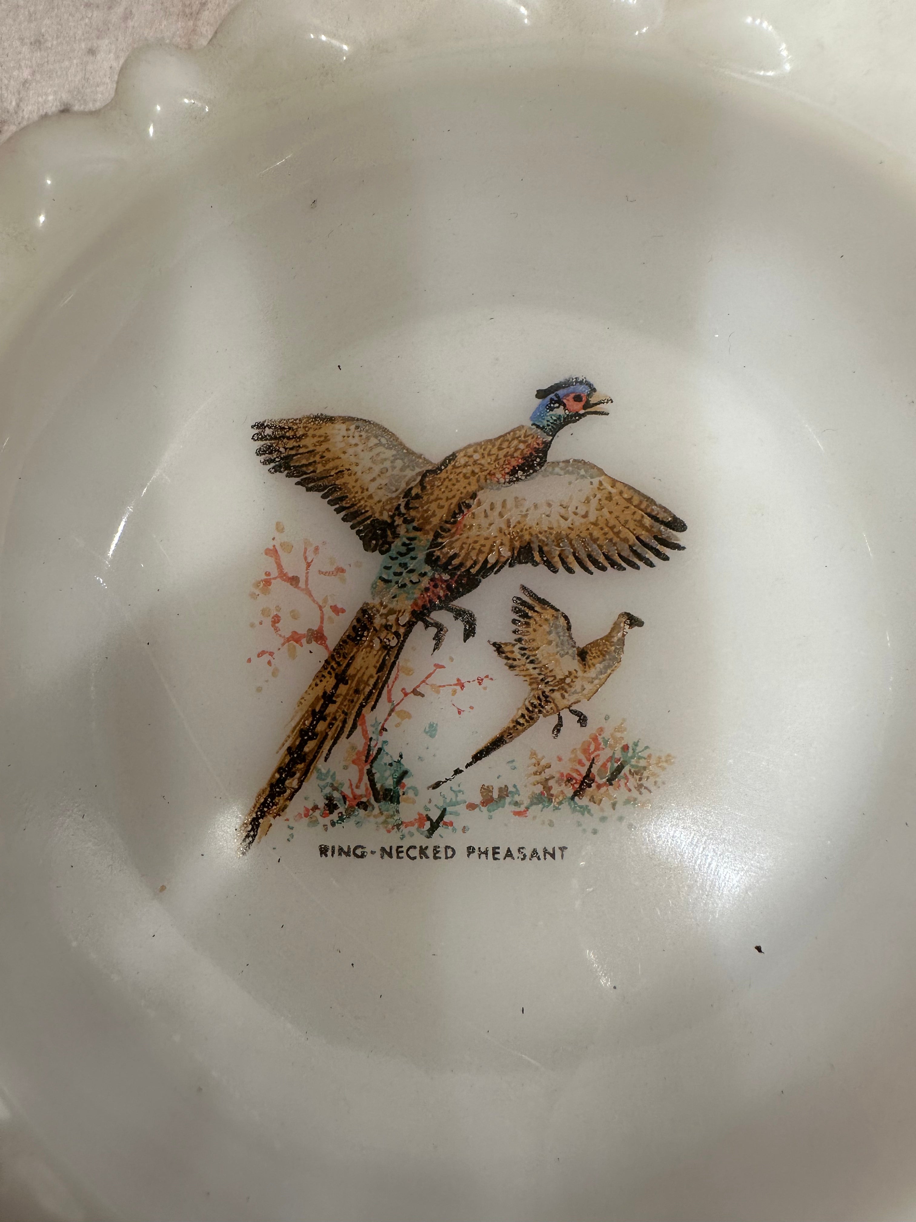 Milk Glass Pheasant Dish