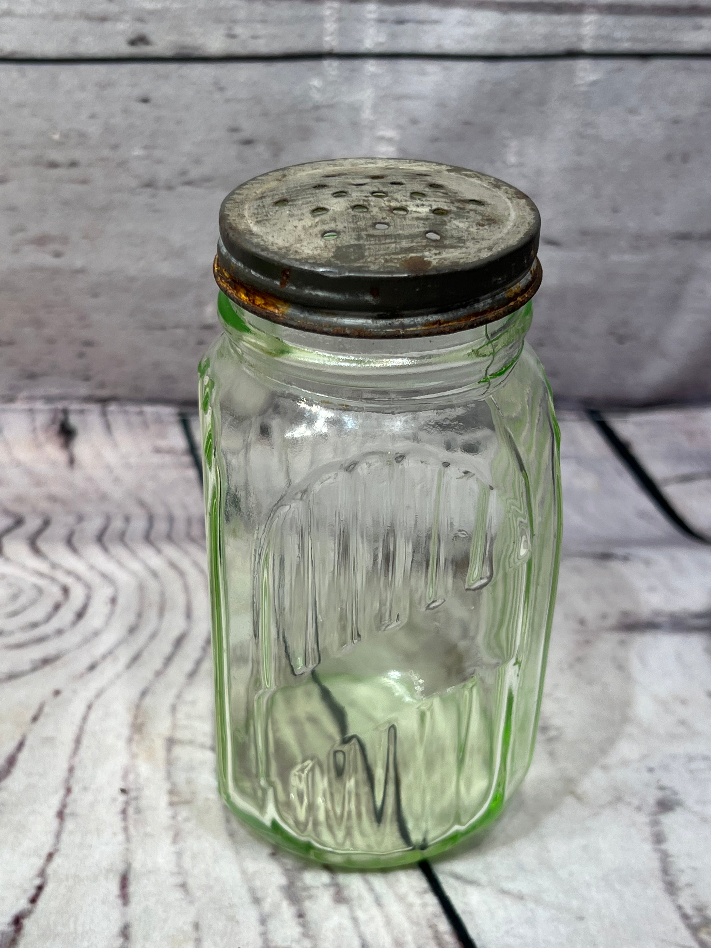 Vaseline glass salt shaker no lid