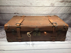 1900 Leather Strapped Suit Case with skeleton key