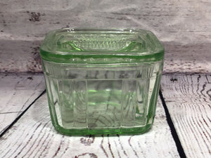 Green depression glass small dish with lid