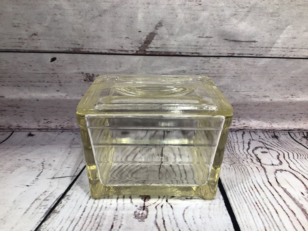 Yellow depression square candy dish with lid
