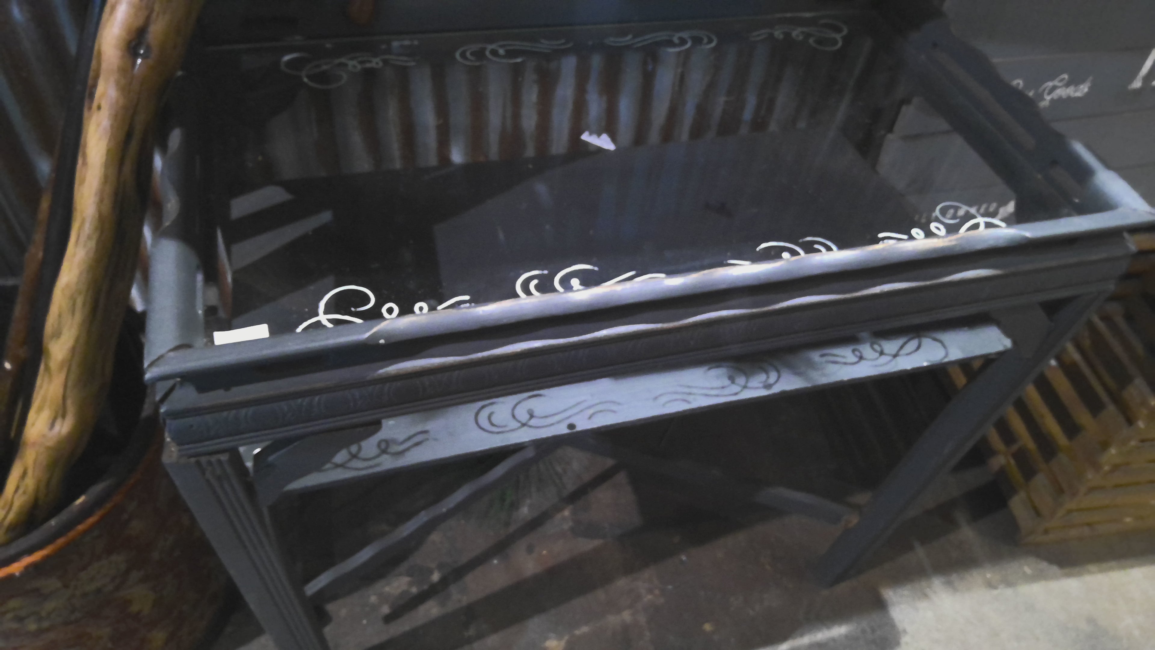Lg Blue table with glass
