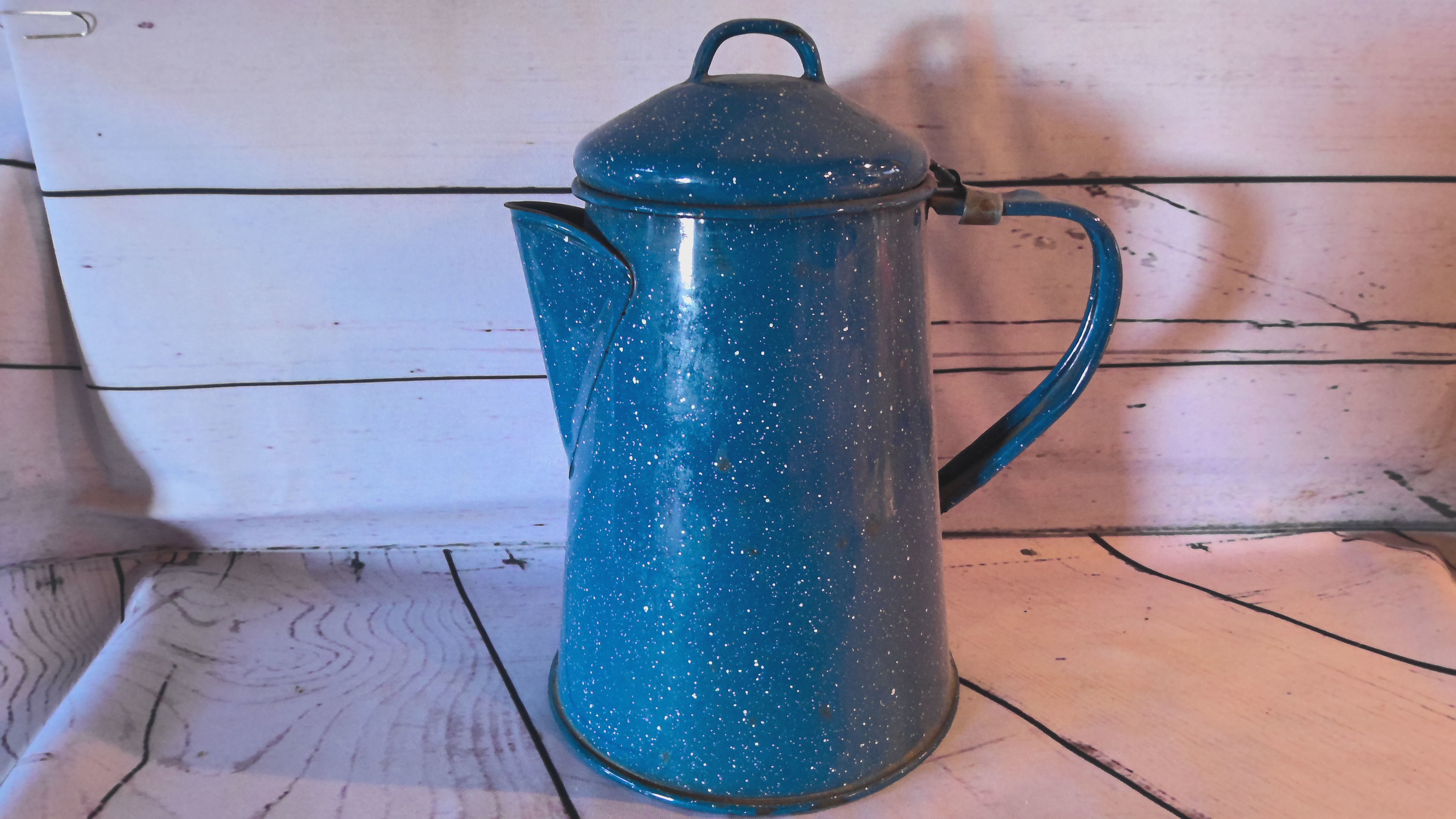 Blue enamel coffee pot