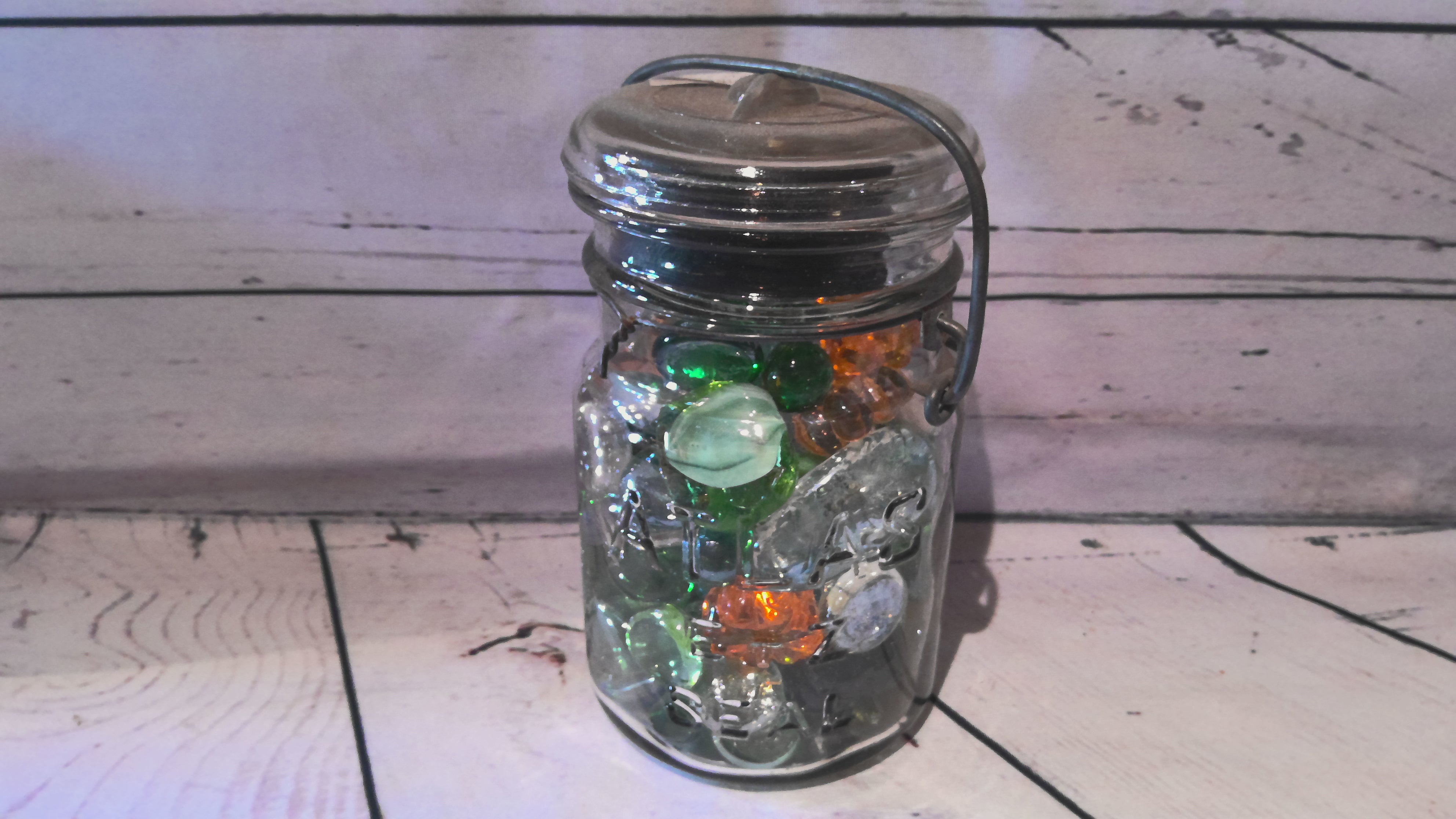 Mason jar with marbles