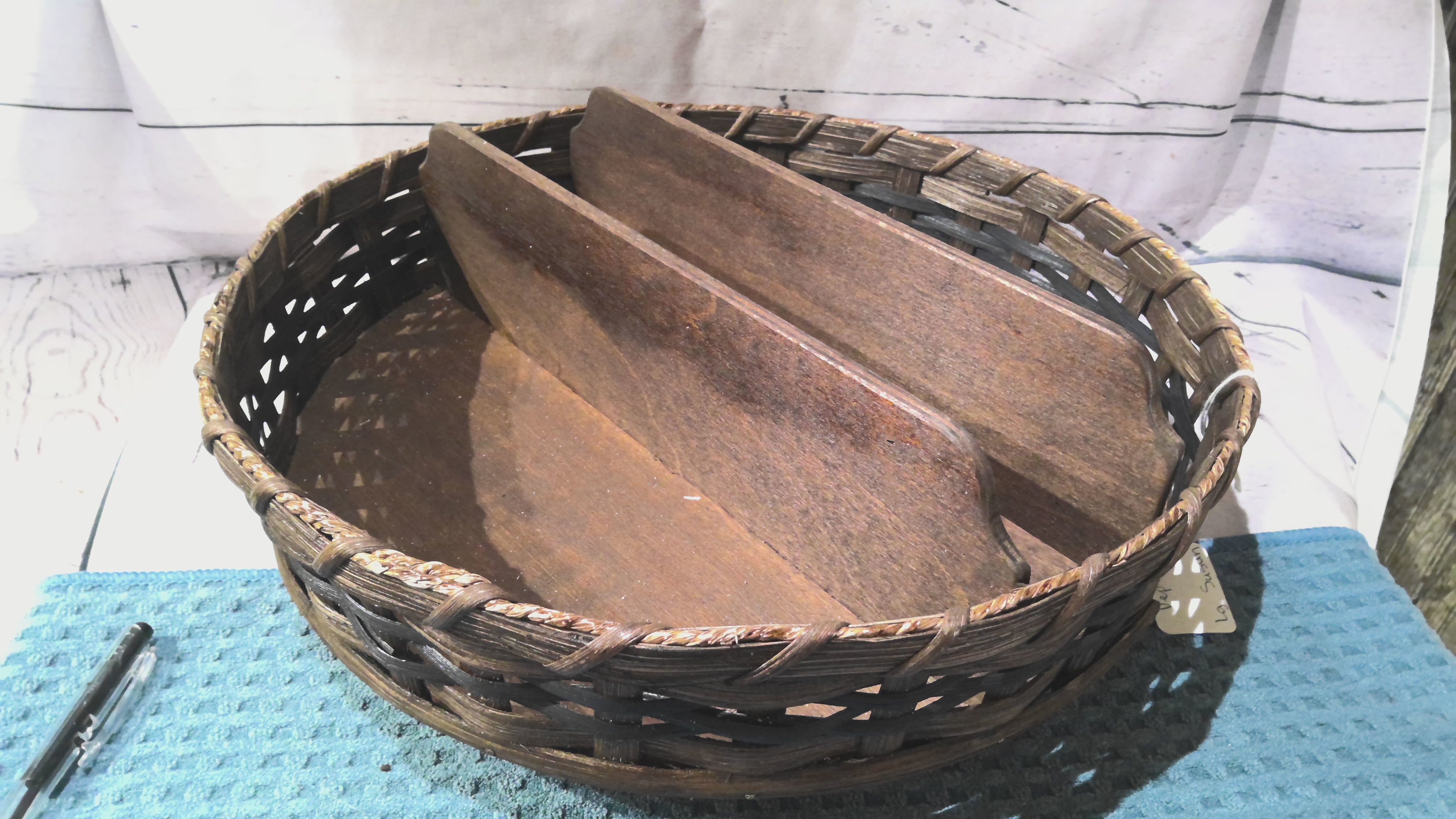 Large hand woven basket with dividers
