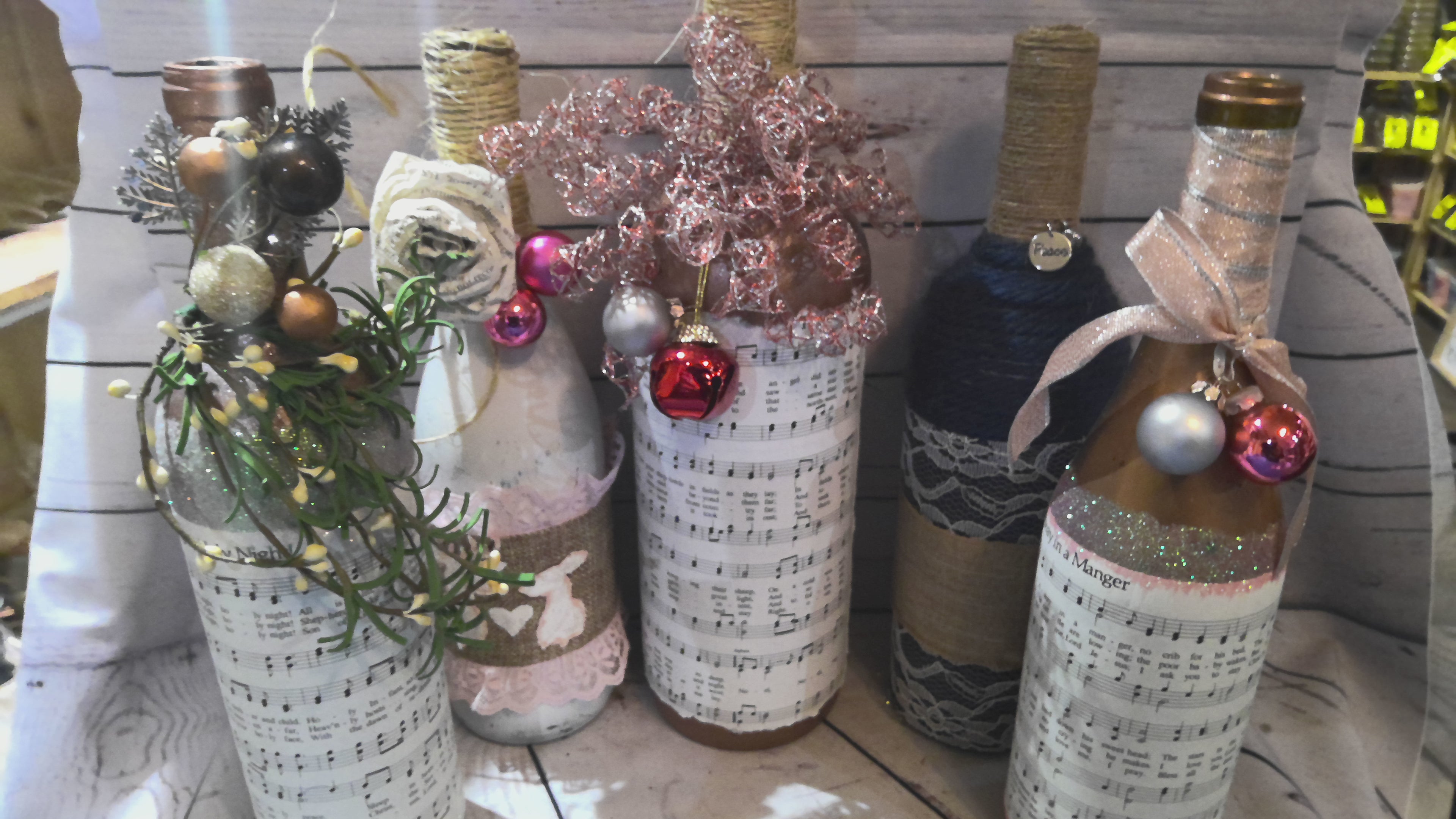 Handmade wine bottle decorations
