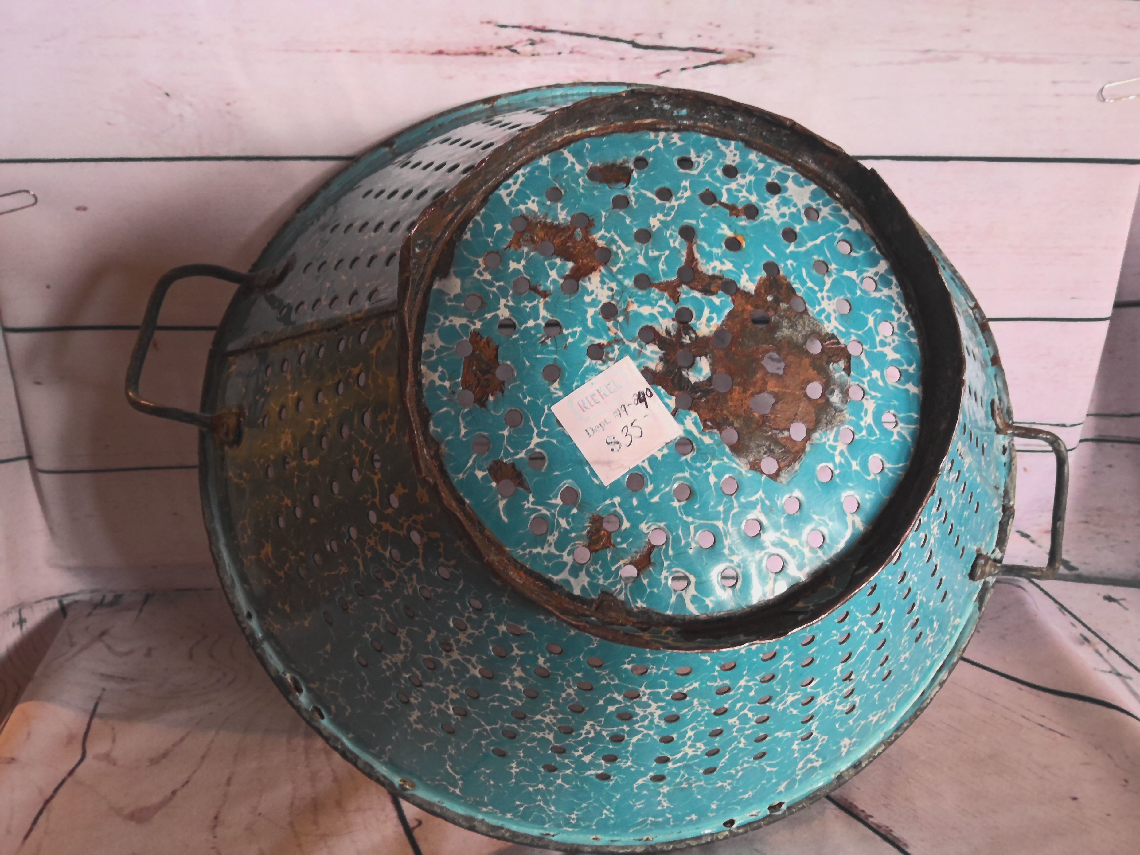 Blue enamel strainer