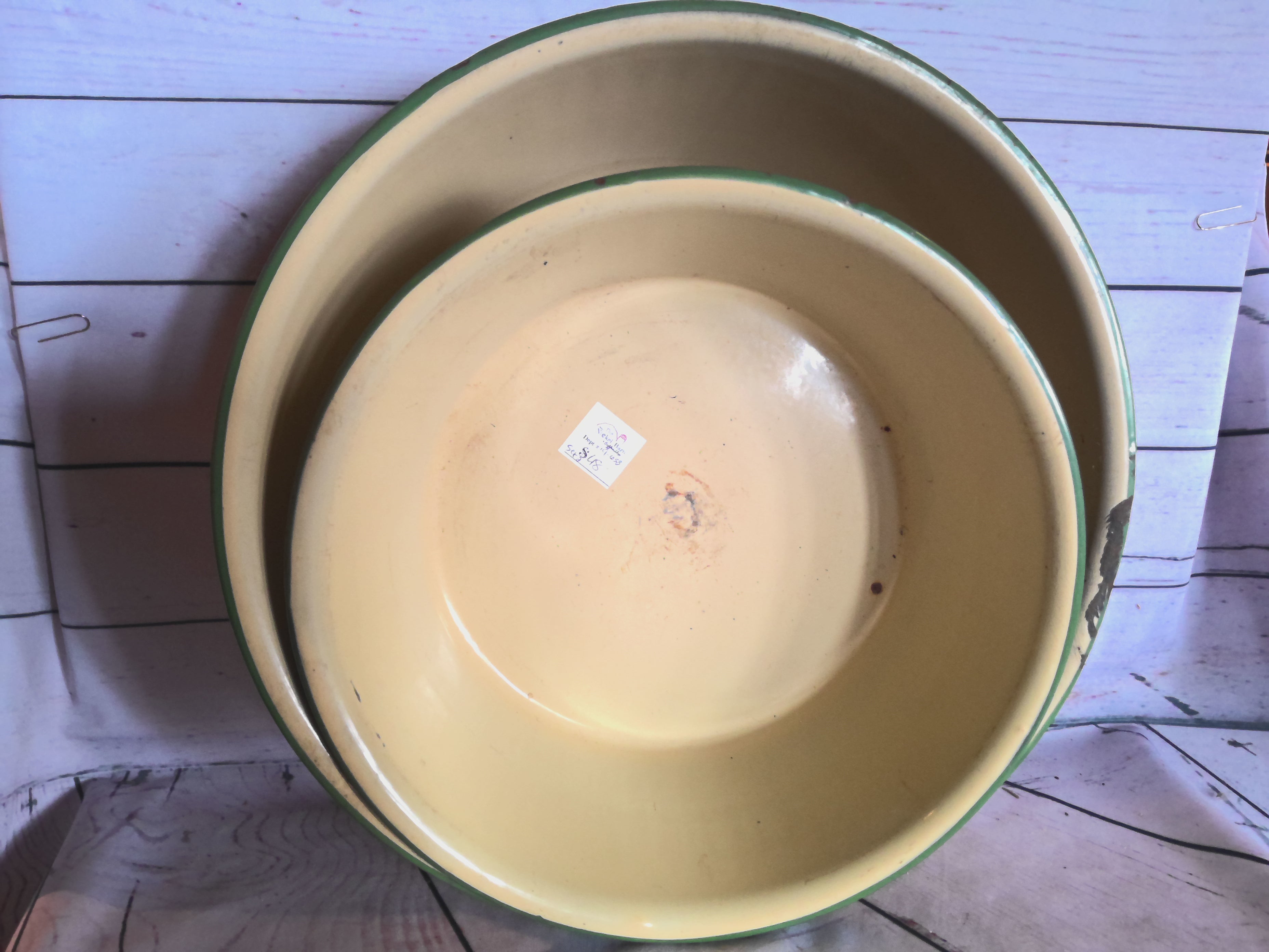 Green enamel pots (2)