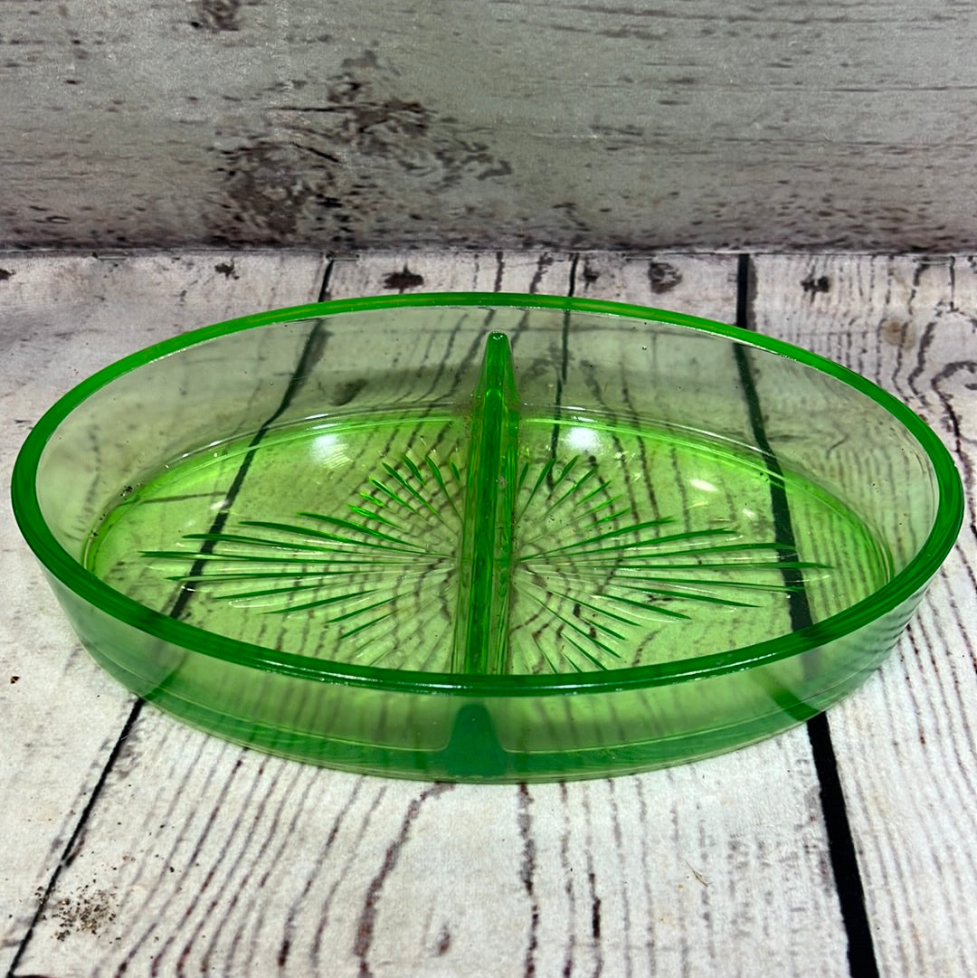 Green depression split dish