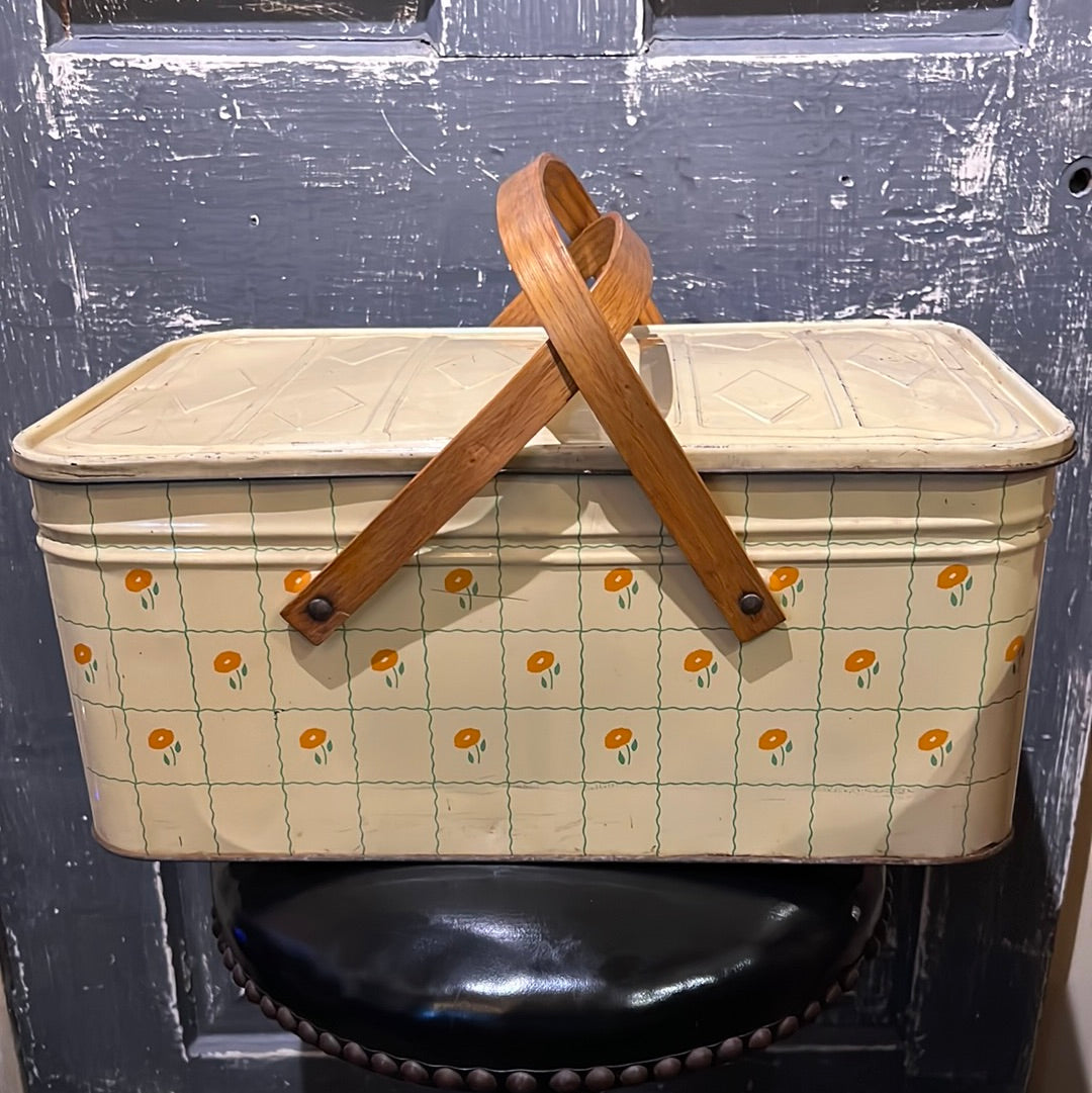 Vintage Metal tin Picnic Basket