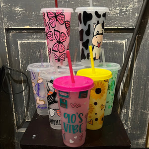 Plastic Custom Cups with straws