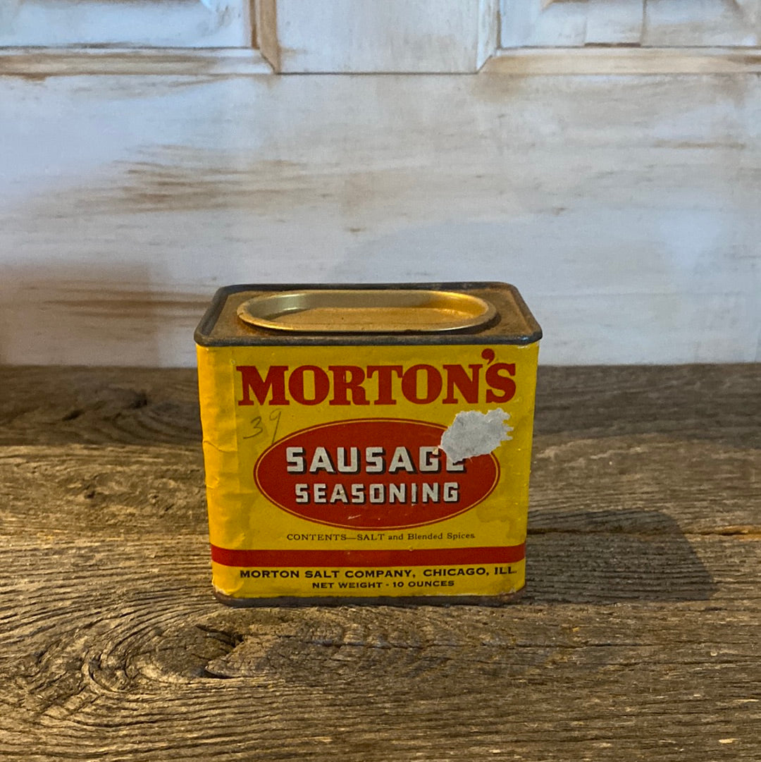 Morton's sausage seasoning tin