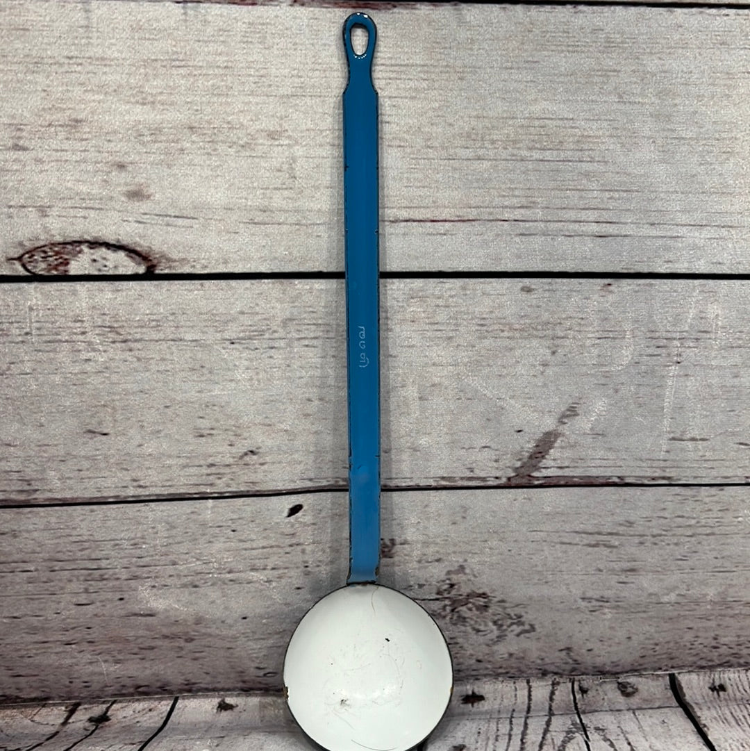 Blue enamel soup ladles