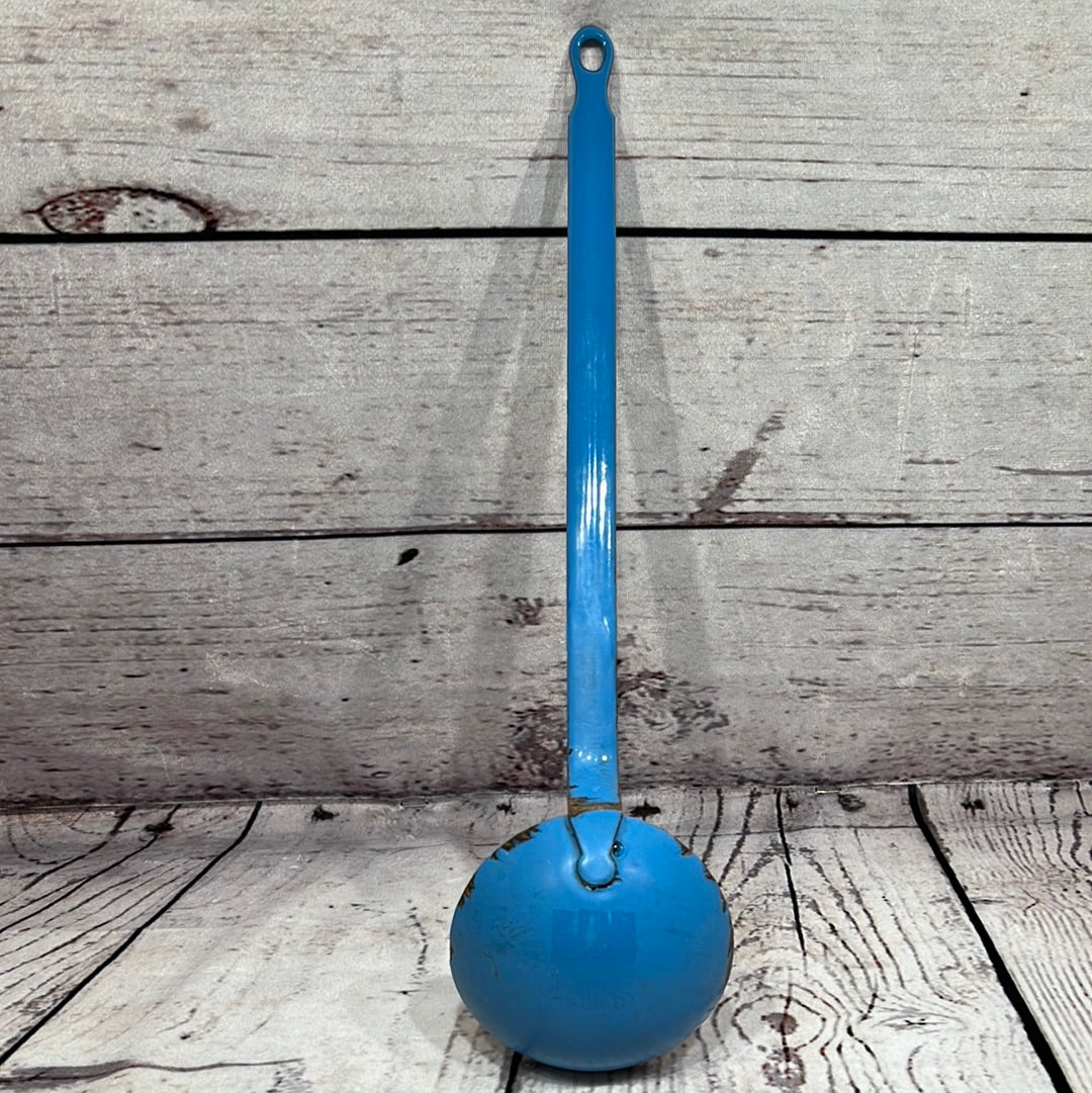 Blue enamel soup ladles