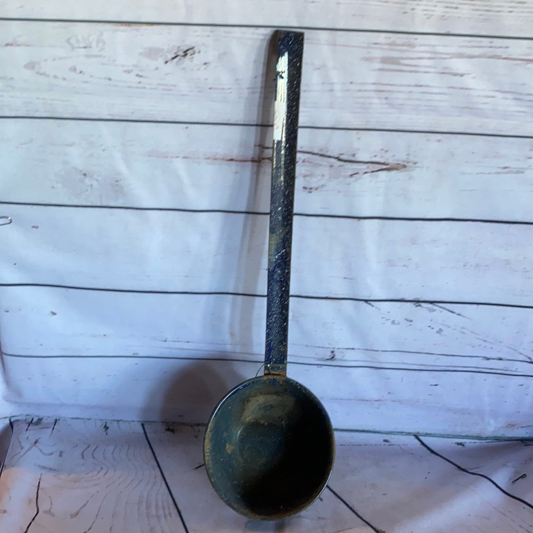 Blue enamel soup ladles