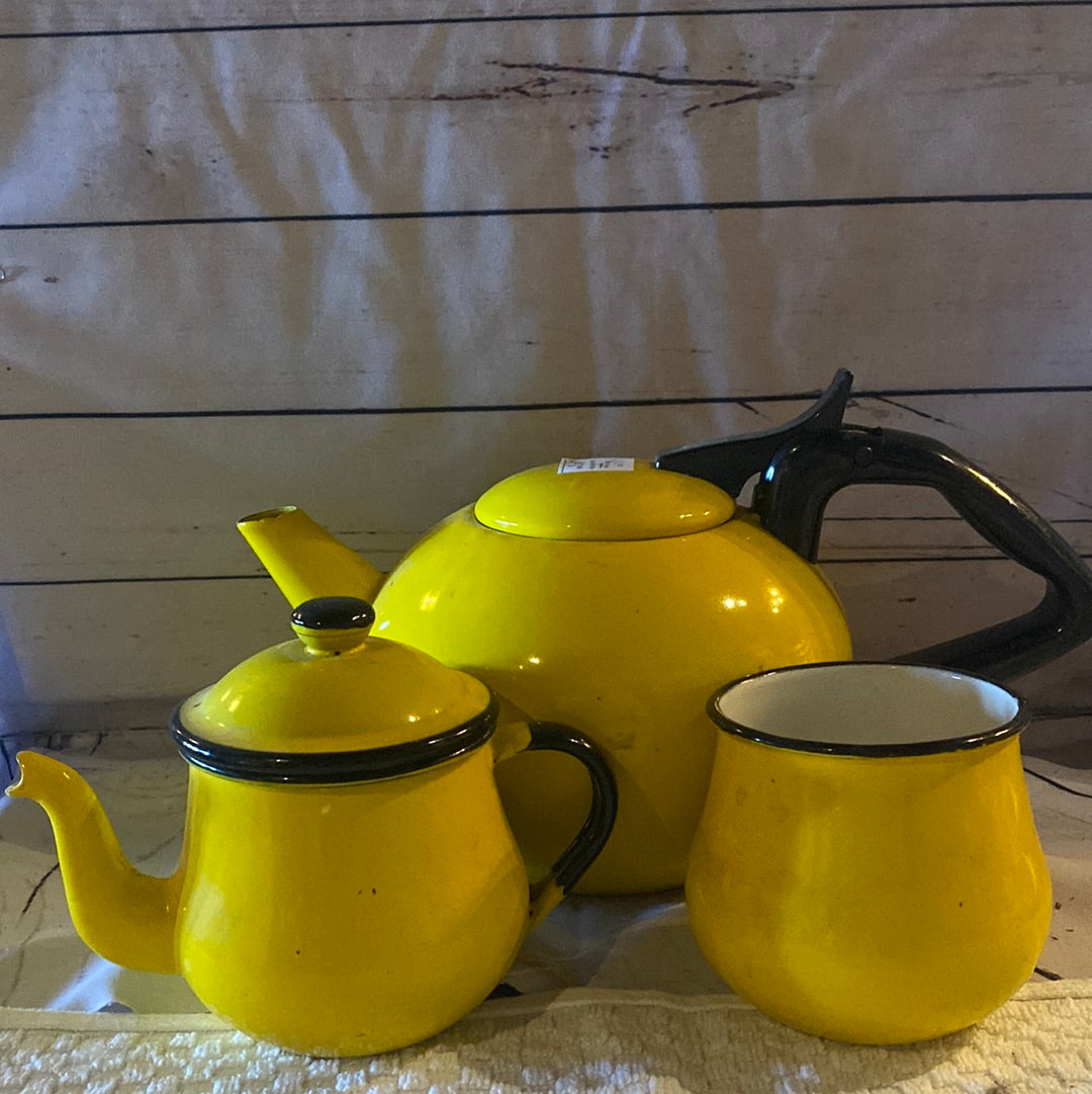 Japan yellow enamel tea set (3)